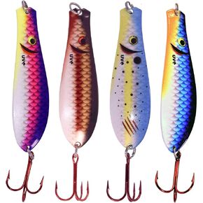 Doctor Spoon 4 Pack Premium Ultra Violet Fishing Spoons - Featuring Innovative Image and Ultra Violet Finish Technology - Great for Jigging, Trolling, Casting Both Fresh and Salt Water