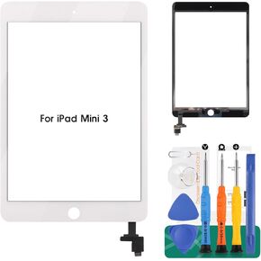 Screen Replacement for IPad Mini 3-SRJTEK Touch Screen Digitizer Glass A1599 A1600,Repair Parts with IC Chip Assembly Kits,Tempered Glass Included,White