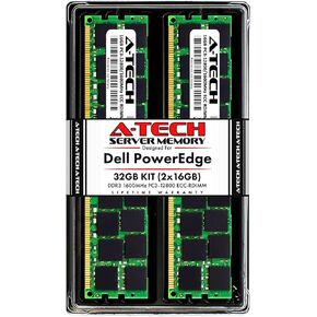 A-Tech 32GB (2x16GB) RAM for Dell PowerEdge R320, R420, R420XR, R520, R620, R720, R720XD, R820, R920 | DDR3 1600MHz ECC-RDIMM PC3-12800 2Rx4 1.5V ECC Registered DIMM Server Memory Upgrade Kit