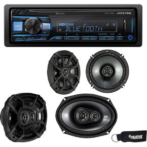 Alpine UTE-73BT Bluetooth Receiver (No CD), a Pair of 43CSC654 6.5" Speakers, and 43CSC6934 6x9" Speakers
