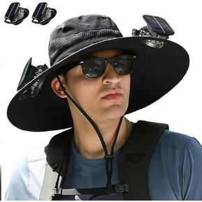 2025 Upgraded Wide Brim Solar Fan Outdoor Fishing Hat-Solar & USB Charging, for Fishing Hiking Beach