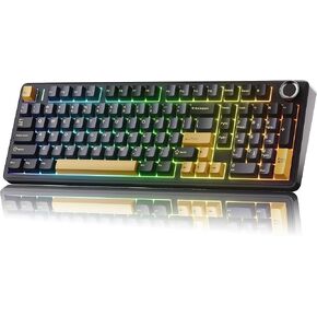 x Aula F99 99% Mechanical Gaming Keyboard – Wireless Bluetooth, 2.4Ghz RF, USB-C Wired Keyboard with RGB Backlit, Hot-Swappable Pre-lubed Linear Switches, PBT Keycaps, Numpad, Volume Knob