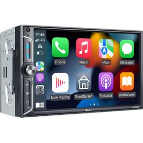 PLZ 7" QLED Wireless Double Din Car Stereo - Apple CarPlay & Android Auto, 240W 4.2CHN, 2 Subwoofers Outputs, SWC, Bluetooth, FM/AM Car Radio, Backup Camera