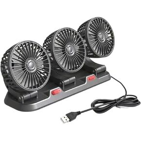 Triple Head USB Fan for Car 2 Speeds Desk Fan 12V/24V Powerful Cooling 360° Rotating Low Noise Car with Phone Number Display ＆ Fragrance Pad for SUV RV Truck Sedan Dashboard #·