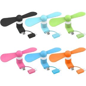 Phone Fan 6Pcs 2 in 1 Micro USB & Type-C Cell Phone Fan TPE Quiet Mini with Strong Motor Detachable 5V-1A Portable for Indoor Outdoor, Mixed Color #·