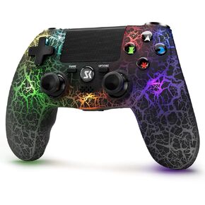 Wireless Controller for PS4, Black Crack Custom Design, Adjustable RGB Light,1000mAh Battery, Double Vibration, 6-Axis, Built-in Speaker & 3.5mm Headphone Jack, Gamepad Compatible with PlayStation 4