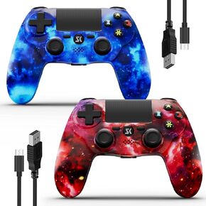 Kujian 2 Pack Wireless Controller for PS4, Wireless Remote Control Compatible with Playstaion 4/Slim/Pro/PC, with Dual Vibration/Six-axis Motion Sensor/Stereo Headset Jack/Touch Pad (Pink and Blue)