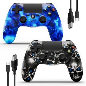 وحدة التحكم اللاسلكية Kujian 2 Pack لـ PS4 ، التحكم اللاسلكي عن بُعد متوافقًا مع Playstaion 4/Slim/Pro/PC ، مع اهتزاز مزدوج/مستشعر الحركة/سماعات الرأس المستشعر/الستيريو (الأسود والأزرق)