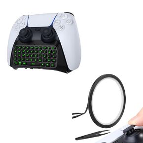 MoKo Keyboard for PS5 Controller with Green Backlight Bluetooth Wireless Mini Keypad Chatpad for PlayStation 5/10M Joystick Protector Ring Sticker Compatible