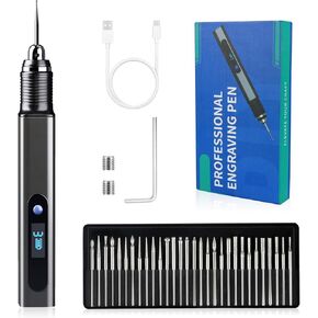 Electric Engraving Pen with 30 Bits, USB Rechargeable Cordless Etching Pen, Professional Mini Carving Machines Portable DIY Rotary Tool Engraver for Jewelry Stone Wood Glass Metal Plastic Resin Model
