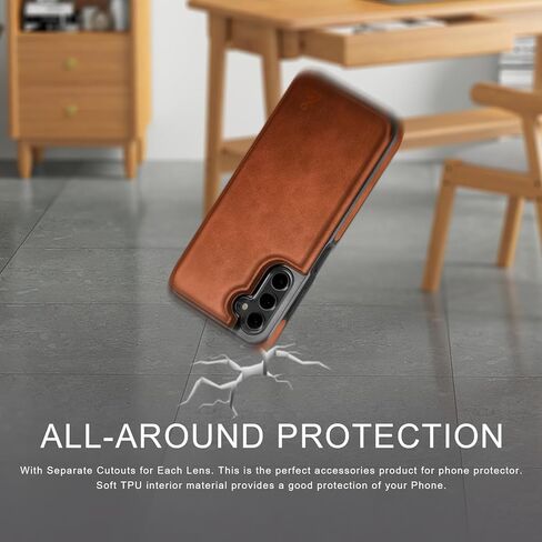 Designed for Samsung Galaxy S23 Case Wallet with Card Holder, [Magnetic Clasp Cover] [RFID Blocking Leather Protection] Shockproof Women Men Cases for Samsung S23 Light Brown in Kuwait