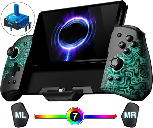 FUNLAB Switch Handheld Controller for Nintendo Joycon Replacement, Hall Effect Luminous Switch Joypad Controller Customizable, Ergonomic Switch One-Piece Joypad Controllers Replacement - 7 LED Colors in Kuwait