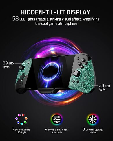 FUNLAB Switch Handheld Controller for Nintendo Joycon Replacement, Hall Effect Luminous Switch Joypad Controller Customizable, Ergonomic Switch One-Piece Joypad Controllers Replacement - 7 LED Colors in Kuwait
