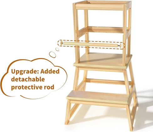 مقعد خطوة للمطبخ للأطفال مع حاجز أمان، هيكل من الخشب الصلب مقعد تعلم للأطفال الصغار، برج مقعد مطبخ للأطفال الصغار من مونتيسوري (أبيض) in Kuwait