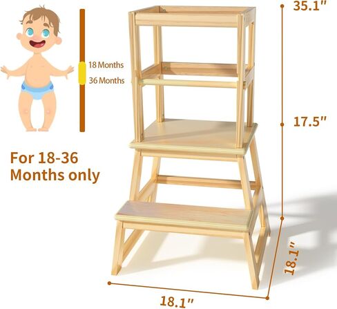 مقعد خطوة للمطبخ للأطفال مع حاجز أمان، هيكل من الخشب الصلب مقعد تعلم للأطفال الصغار، برج مقعد مطبخ للأطفال الصغار من مونتيسوري (أبيض) in Kuwait