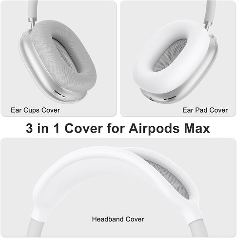 Silicone Case Cover for AirPods Max Headphones, Clear Soft TPU Ear Cups/Ear Pad Case/Headband Cover for Apple AirPods Max (2024/2020) (Clear White) in Saudi Arabia