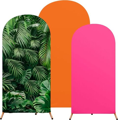 Set of 3 Hawaii Arch Backdrop Cover, 4ft, 5ft, 6ft Tropical Theme Birthday Party Decoration, Spandex Fitted Arch Stand Covers for Summer Beach Birthday Party (Rose Red, Orange,Hawaii) in Kuwait