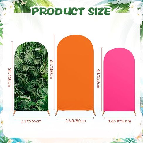 Set of 3 Hawaii Arch Backdrop Cover, 4ft, 5ft, 6ft Tropical Theme Birthday Party Decoration, Spandex Fitted Arch Stand Covers for Summer Beach Birthday Party (Rose Red, Orange,Hawaii) in Kuwait