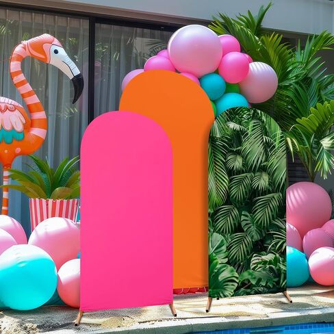 Set of 3 Hawaii Arch Backdrop Cover, 4ft, 5ft, 6ft Tropical Theme Birthday Party Decoration, Spandex Fitted Arch Stand Covers for Summer Beach Birthday Party (Rose Red, Orange,Hawaii) in Kuwait