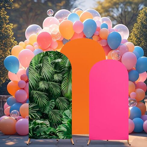 Set of 3 Hawaii Arch Backdrop Cover, 4ft, 5ft, 6ft Tropical Theme Birthday Party Decoration, Spandex Fitted Arch Stand Covers for Summer Beach Birthday Party (Rose Red, Orange,Hawaii) in Kuwait