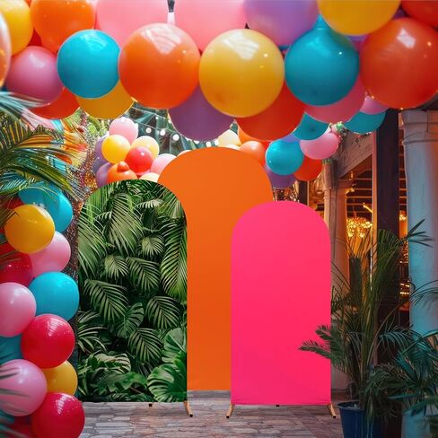 Set of 3 Hawaii Arch Backdrop Cover, 4ft, 5ft, 6ft Tropical Theme Birthday Party Decoration, Spandex Fitted Arch Stand Covers for Summer Beach Birthday Party (Rose Red, Orange,Hawaii) in Kuwait