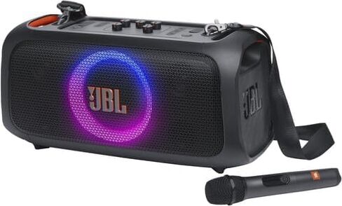 JBL PartyBox On-The-Go Essential - Portable Party Speaker with Built-in Lights and Wireless mic, Amazing Pro Sound, IPX4 splashproof Protection, 6 Hours of Playtime, Convenient Shoulder Strap in Saudi Arabia
