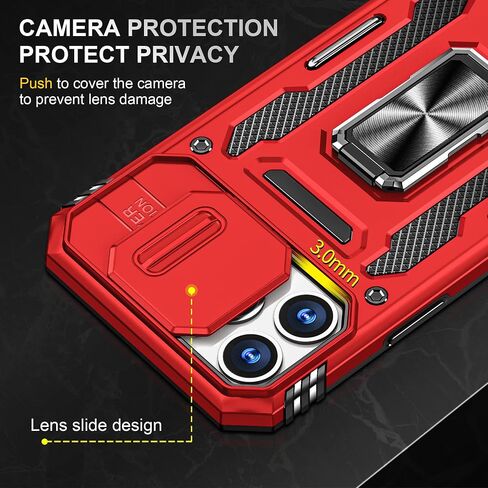 SunStory Compatible with iPhone 13 Pro Max Case with HD Screen Protector & Slide Camera Cover & Rotated Ring Kickstand, [Military-Grade] Phone Case for iPhone 13 Pro Max(Red) in Kuwait