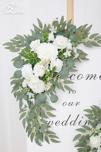 Faux Flowers Wedding Welcome Signs Floral(Pack of 2)，Wedding Arch Flowers for Wedding Decorations and Reception Backdrop Decoration (2PC Red) in Saudi Arabia
