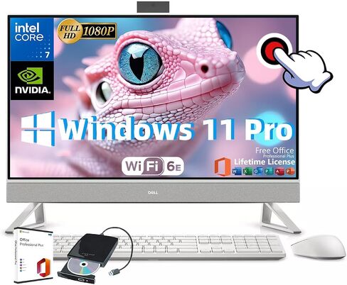 Dell Inspiron 27 All-in-One Desktop-W/Office و DVD Drive الخارجي ، 27 "FHD IPS Touchscreen (1920x1080) ، NVIDIA GEFORCE MX570A ، Intel 7-150U (10-CORE) ، Win 11 Pro ، Wi-Fi 6E ، 64 GB RAM ، 4TB SSD in Kuwait