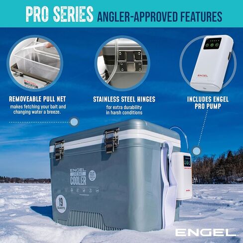 ENGEL Live Bait Cooler PRO for Fishing - Portable Minnow and Bait Bucket with Lithium-Ion Rechargeable Aerator in Kuwait