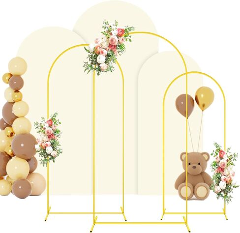 FOTSHARER Wedding Arch Backdrop Stand and Cover Set of 3 Metal Balloon Arch Stand with Ivory Arch Cover 6FT, 5FT, 4FT Arch Backdrop Stand for Party Birthday Anniversary Arched Background Decorations in Saudi Arabia