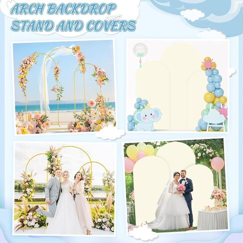 FOTSHARER Wedding Arch Backdrop Stand and Cover Set of 3 Metal Balloon Arch Stand with Ivory Arch Cover 6FT, 5FT, 4FT Arch Backdrop Stand for Party Birthday Anniversary Arched Background Decorations in Saudi Arabia