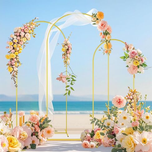 FOTSHARER Wedding Arch Backdrop Stand and Cover Set of 3 Metal Balloon Arch Stand with Ivory Arch Cover 6FT, 5FT, 4FT Arch Backdrop Stand for Party Birthday Anniversary Arched Background Decorations in Saudi Arabia