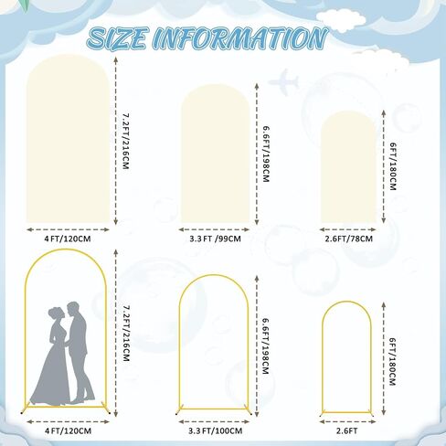 FOTSHARER Wedding Arch Backdrop Stand and Cover Set of 3 Metal Balloon Arch Stand with Ivory Arch Cover 6FT, 5FT, 4FT Arch Backdrop Stand for Party Birthday Anniversary Arched Background Decorations in Saudi Arabia