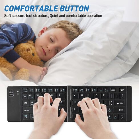Foldable Keyboard - Portable Rechargeable Full Size Ultra Slim Mini Folding Wireless Travel Keyboard for iOS Android Windows Smartphone Tablet and Laptop(Black) in Saudi Arabia