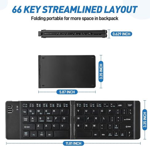 Foldable Keyboard - Portable Rechargeable Full Size Ultra Slim Mini Folding Wireless Travel Keyboard for iOS Android Windows Smartphone Tablet and Laptop(Black) in Saudi Arabia