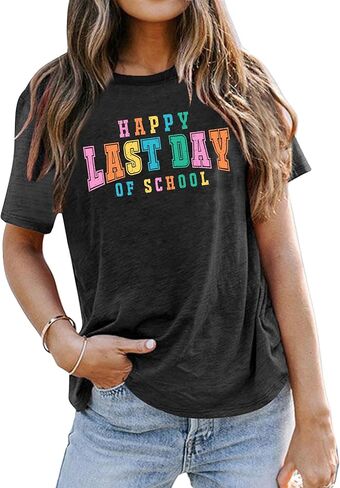 تي شيرت VVNTY Happy Last Day of School للسيدات تي شيرت نهاية العام للمعلم تي شيرت التخرج المدرسي تي شيرت للمعلم في اليوم الأخير in Saudi Arabia