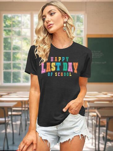 تي شيرت VVNTY Happy Last Day of School للسيدات تي شيرت نهاية العام للمعلم تي شيرت التخرج المدرسي تي شيرت للمعلم في اليوم الأخير in Saudi Arabia