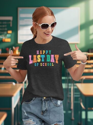 تي شيرت VVNTY Happy Last Day of School للسيدات تي شيرت نهاية العام للمعلم تي شيرت التخرج المدرسي تي شيرت للمعلم في اليوم الأخير in Saudi Arabia