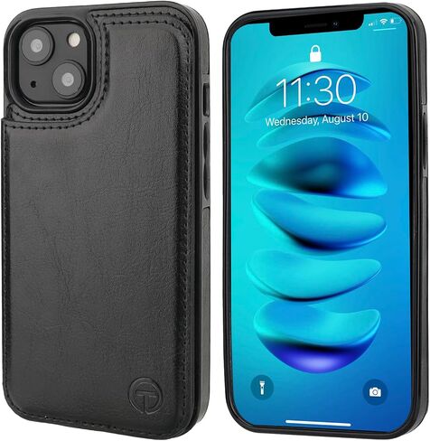 onetop متوافق مع Magsafe for iPhone 14 Wallet Case مع حامل البطاقة ، وحالة حظر RFID جلدية PU ، ومشبك مغناطيسي مزدوج ، وغطاء متين للصدمات 6.1 بوصة (أسود) in Kuwait