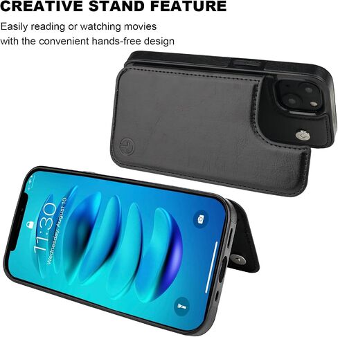 onetop متوافق مع Magsafe for iPhone 14 Wallet Case مع حامل البطاقة ، وحالة حظر RFID جلدية PU ، ومشبك مغناطيسي مزدوج ، وغطاء متين للصدمات 6.1 بوصة (أسود) in Kuwait