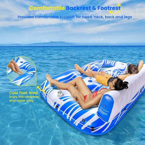 Inflatable Pool Float Lounger Adults with 2 Cup Holders, 2 Handles, Backrest & Footrest, Pool Floaties raft for Swimming Lake River Beach Floats, Water Floaty Adults Teens in Saudi Arabia