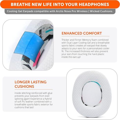 WC Earpad and Upgraded Silicone Headband Combo for Nova Pro Wireless Headphones | Cooling Gel Earpads & Matching Design Headband for Epic Gaming | 90's White in Saudi Arabia