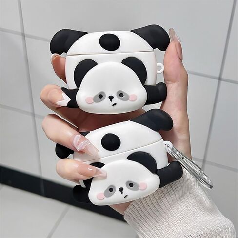 Case Compatible with Airpods Pro/Pro2, Cute Kawaii Panda Design Earbuds Cover, Kids Boys Girls Portable Accessories Soft Silicone Wireless Earphone Shockproof Protector for Gifts Black White in Kuwait