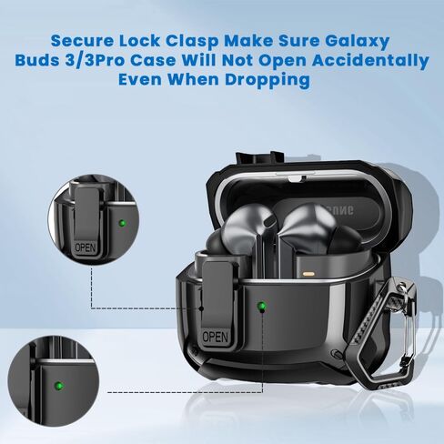 بالنسبة إلى Galaxy Buds 3 Pro/Buds 3 Case Cover 2025 ، Buds Galaxy Buds 3/3 Pro Pro Shard Cover Hard Cover With Keychain & Cleaner Kit for Men Women ، Black in Kuwait