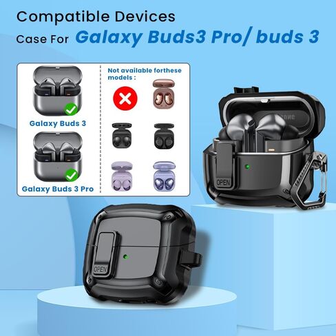 بالنسبة إلى Galaxy Buds 3 Pro/Buds 3 Case Cover 2025 ، Buds Galaxy Buds 3/3 Pro Pro Shard Cover Hard Cover With Keychain & Cleaner Kit for Men Women ، Black in Kuwait