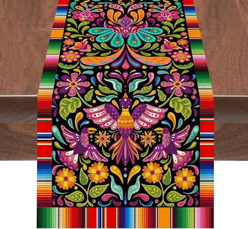 Linen Mexican Fiesta Table Runner Decoration 72×13inch Long Cinco De Mayo Dia De Los Muertos Runners Farmhouse Rustic Runner Day of The Dead Decor and Supplies for Kitchen Dining Home Table Decoration in Saudi Arabia