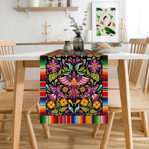 Linen Mexican Fiesta Table Runner Decoration 72×13inch Long Cinco De Mayo Dia De Los Muertos Runners Farmhouse Rustic Runner Day of The Dead Decor and Supplies for Kitchen Dining Home Table Decoration in Saudi Arabia