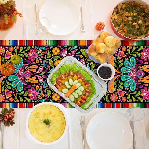 Linen Mexican Fiesta Table Runner Decoration 72×13inch Long Cinco De Mayo Dia De Los Muertos Runners Farmhouse Rustic Runner Day of The Dead Decor and Supplies for Kitchen Dining Home Table Decoration in Saudi Arabia