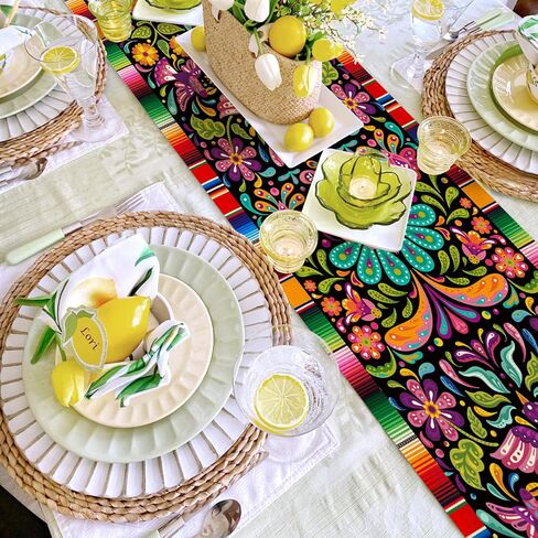 Linen Mexican Fiesta Table Runner Decoration 72×13inch Long Cinco De Mayo Dia De Los Muertos Runners Farmhouse Rustic Runner Day of The Dead Decor and Supplies for Kitchen Dining Home Table Decoration in Saudi Arabia